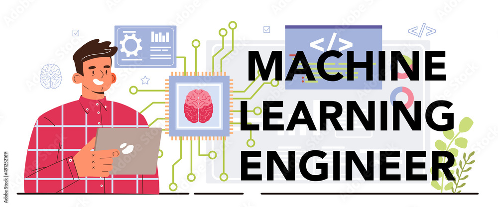 Poster machine learning engineer typographic header. artificial neural network