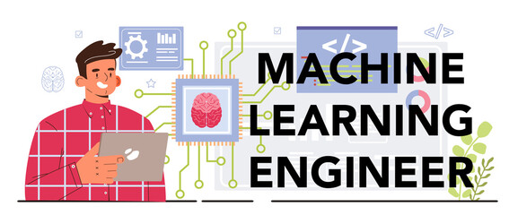 Machine learning engineer typographic header. Artificial neural network