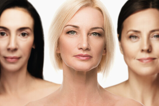 Group of good looking middle aged women with wrinkled skin