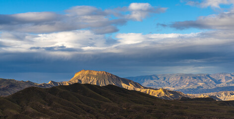 morning light in the hills and mountains of the Tabernas desert in southern Spain