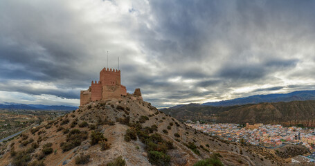 view of the Moorish castle and village of Tabernas in the desert of Andalusia