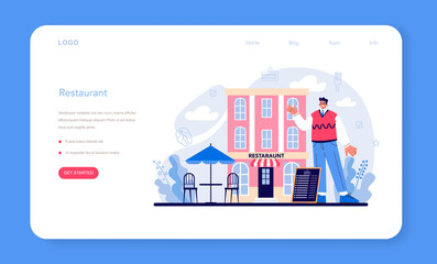 Restaurant web banner or landing page. Caffe employees