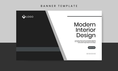 Black and White Modern Interior Design Web Banner Template.