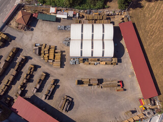 DRONE AERIAL VIEW: Woodworking industry in Ribeirao, Famalicao, Portugal.