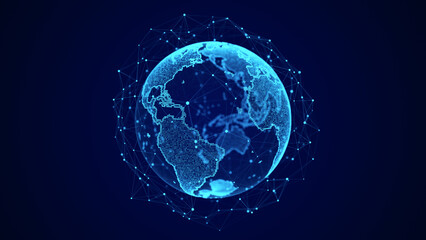 Fototapeta na wymiar Networks. Global network concept. Internet network all over the planet. Globe. Abstract digital illustration. Planet on a dark background. 3D rendering.