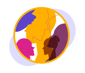 Unity concept. Different people unite together. Join hands and pieces