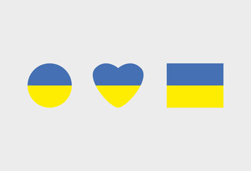 flag set icons ukraine. Round, heart and rectangle. Vector illustration 