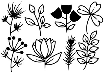 Set with flowers and leaves for stickers and cards and kids and hobbies and linens and fabrics