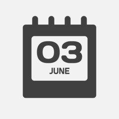 Icon day date 3 June, template calendar page