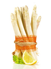 White Asparagus Bundle with Lemon isolated on white Background