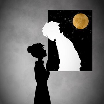 Long distance relationship. Couple silhouette art