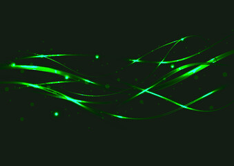 background graphics reflective green lines shining on a beautiful black background.