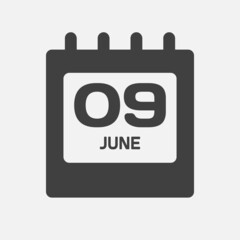 Icon day date 9 June, template calendar page