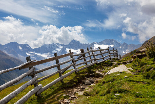 Wooden pasture fence in Otztal Alps