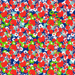 red pattern with colorful butterflies