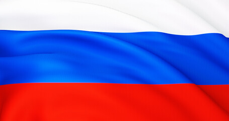 Russian flag. Russia. 3d render, close up waving flag of Russia. flag symbols of Russia.