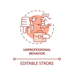 Unprofessional behavior terracotta concept icon. Warning in recruitment interview abstract idea thin line illustration. Isolated outline drawing. Editable stroke. Arial, Myriad Pro-Bold fonts used