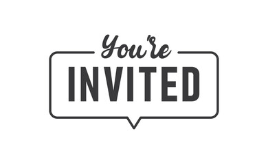 You're invited! Elegant black calligraphy. Hand drawn vector linear lettering. Invitation for weddings birthday and holiday events.
