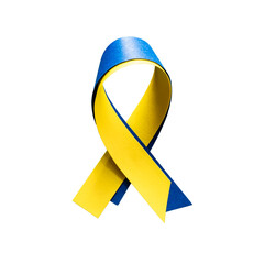Blue and yellow ribbon for Ukraine on white background