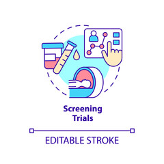 Screening trials concept icon. Patient examining. Type of clinical studies abstract idea thin line illustration. Isolated outline drawing. Editable stroke. Arial, Myriad Pro-Bold fonts used