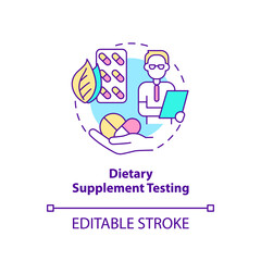 Dietary supplement testing concept icon. Healthy nutrition. Things to be tested abstract idea thin line illustration. Isolated outline drawing. Editable stroke. Arial, Myriad Pro-Bold fonts used
