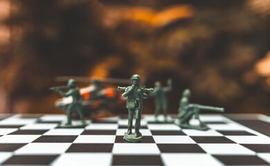 military chess on a chessboard. business ideas and competition and strategy Ukraine and Russia for political conflict and war concept