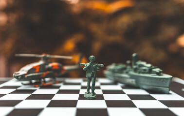 military chess on a chessboard. business ideas and competition and strategy Ukraine and Russia for...