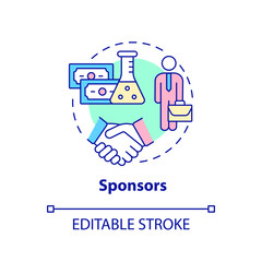 Sponsors concept icon. Medicine financial support. Safety of clinical trials guaranty abstract idea thin line illustration. Isolated outline drawing. Editable stroke. Arial, Myriad Pro-Bold fonts used