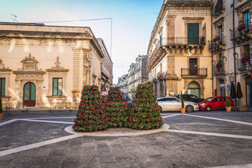 View of Caltagirone City Centre with Christmas Decorations, Catania, Sicily, Italy, Europe, World...