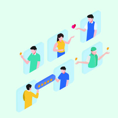 Social media review system isometric 3d vector concept for banner, website, illustration, landing page, flyer, etc.