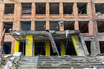 War in Ukraine. Destroyed building in  Vasylkiv