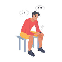 A man reads a news feed on his phone. Upset by information, shocked, fake or danger news