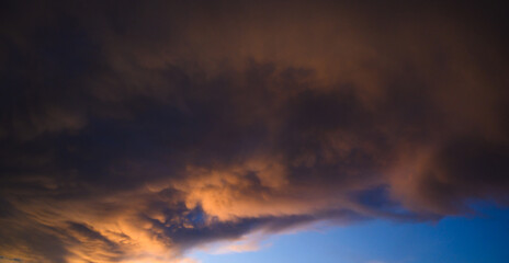 Big thunderstorm rain clouds. Nature Environment background. Dark huge stormy cloud before rainfall.