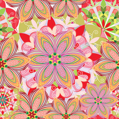 Flowers. Mandalas. Seamless pattern with decorative stylized plants. Vector image. 