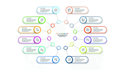 Basic circle infographic template with 12 steps, process or options, process chart, Used for process diagram, presentations, workflow layout, flow chart, infograph. Vector eps10 illustration.