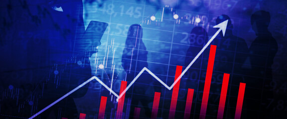 Growth stock market chart with business people