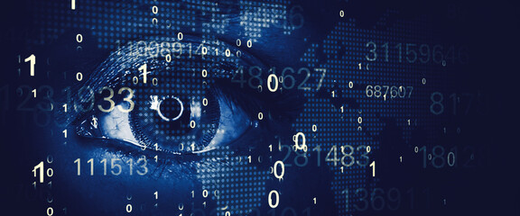 Unknown woman eye being scanned by security system