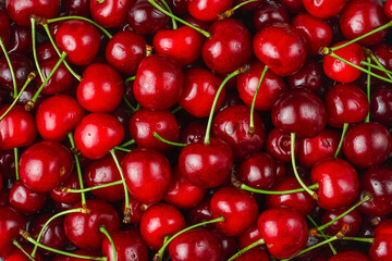 Close up background of fresh sweet cherries.