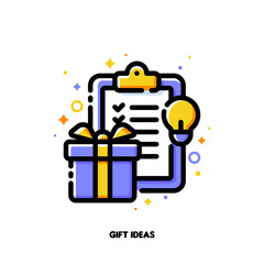 Icon of present and wish list on a clipboard for best gift ideas concept. Flat filled outline style. Pixel perfect 64x64. Editable stroke