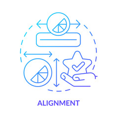 Alignment blue gradient concept icon. Objects arrangement style . Graphic design principles abstract idea thin line illustration. Isolated outline drawing. Myriad Pro-Bold font used