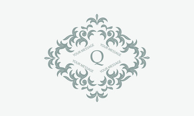 Exquisite floral logo with calligraphic letter Q. Business sign, monogram identity for restaurant, boutique, hotel, heraldic, jewelry.