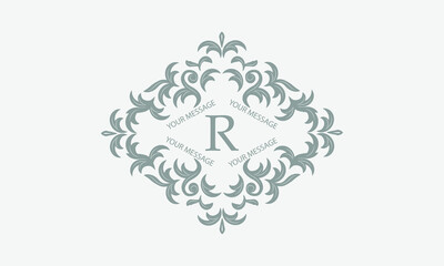 Exquisite floral logo with calligraphic letter R. Business sign, monogram identity for restaurant, boutique, hotel, heraldic, jewelry.