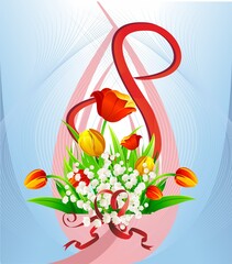 composition with flowers and number eight for women's day 