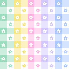 Cute Daisy Flower Element Pastel Rainbow Checkered Gingham Pattern