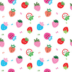 Seamless Pattern of Strawberry Design on White Background