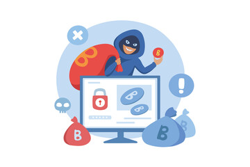 Computer Cryptocurrency Attack illustration concept