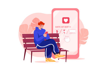 Boy selecting age in dating app illustration concept