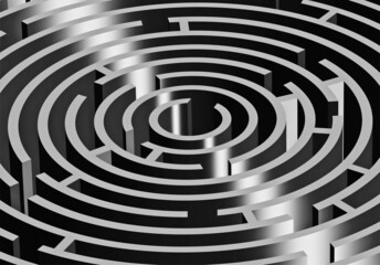Circular maze in black and white