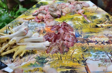 Obraz na płótnie Canvas Traditional homemade chicken meat at slaughterhouse