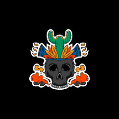cactus on skull illustration modern style sticker